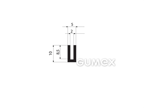 Gumový profil tvaru "U", 10x5/2mm, 70°ShA, EPDM, -40°C/+100°C, čierny